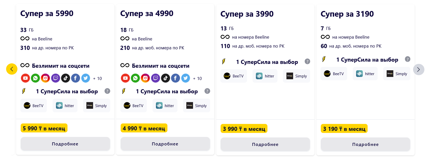 Тарифы "Супер" для смартфона от Beeline